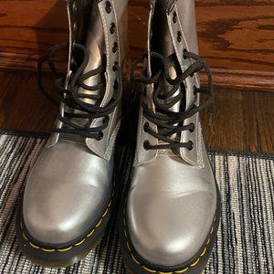 Metallic Siver Dr Martins, Great Condition, Size 7